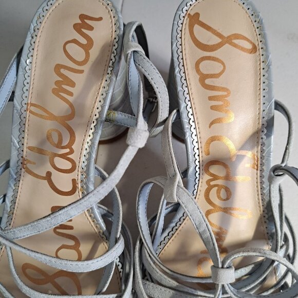 Sam Edelman Daffodil Gray Leather Croc Embossed Strappy Block Heel Sandals 9M - Picture 10 of 10